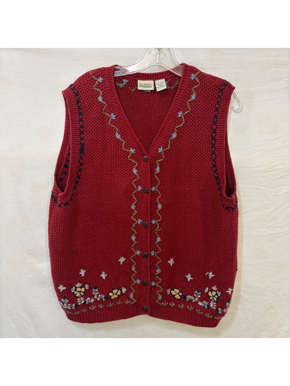 Burgundy Floral knit vest size large vintage 90s